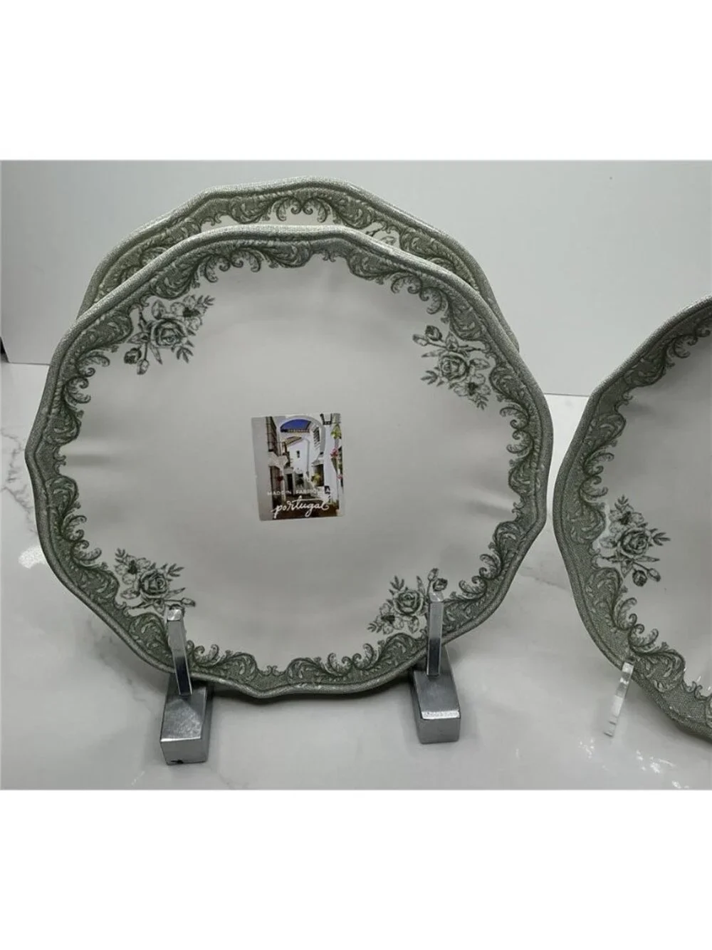 4 Matceramica Stoneware Salad Plates Green Rose Shaped 8.5” From Portugal New